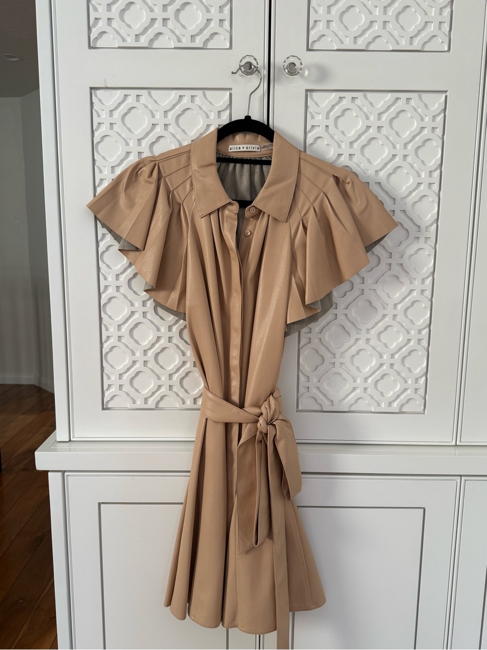ALICE & OLIVIA faux leather almond color dress. - Picture 3 of 6